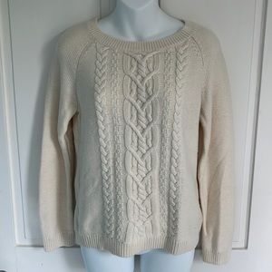 Talbots Off White Cable Front Sweater Small